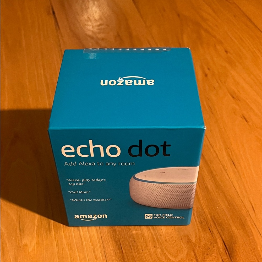 Amazon Echo Dot in Blue Box